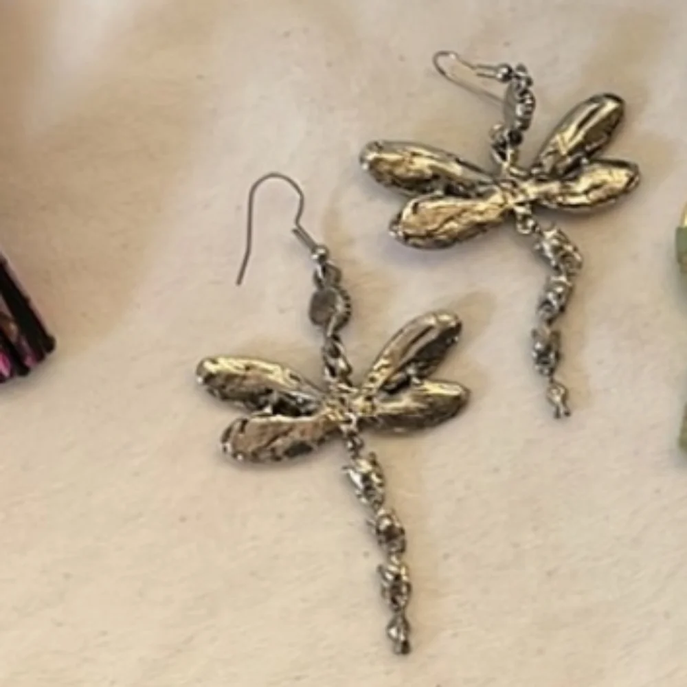Silver Dragonfly Earrings With Colorful Rainbow Gemstone Crystals
